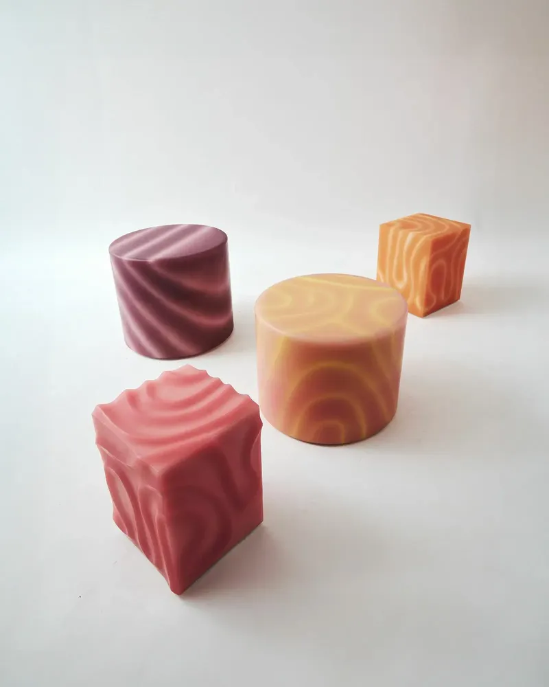 Stools - LL Box in Pink Epoxy Resin, Contemporary Side Table by Facture - TULESTE FACTORY