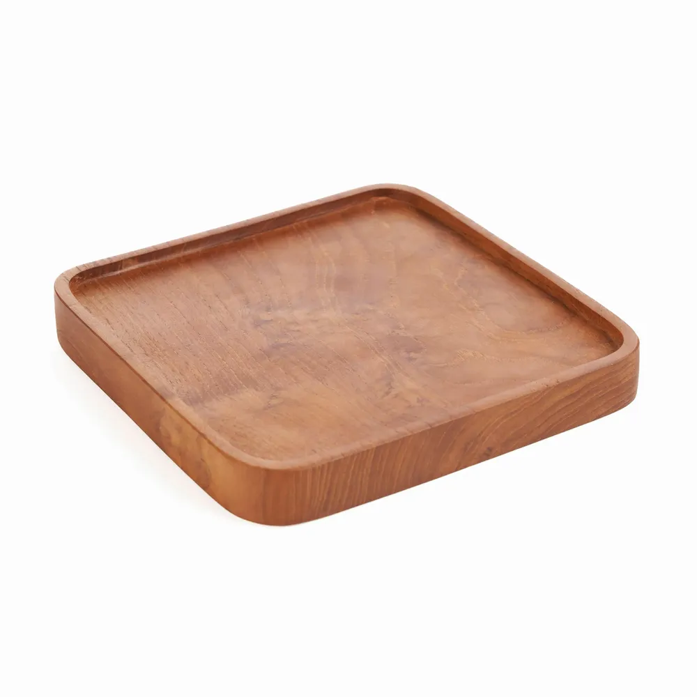Platter and bowls - The Teak Square Plate - Natural - XS - BAZAR BIZAR LIVING
