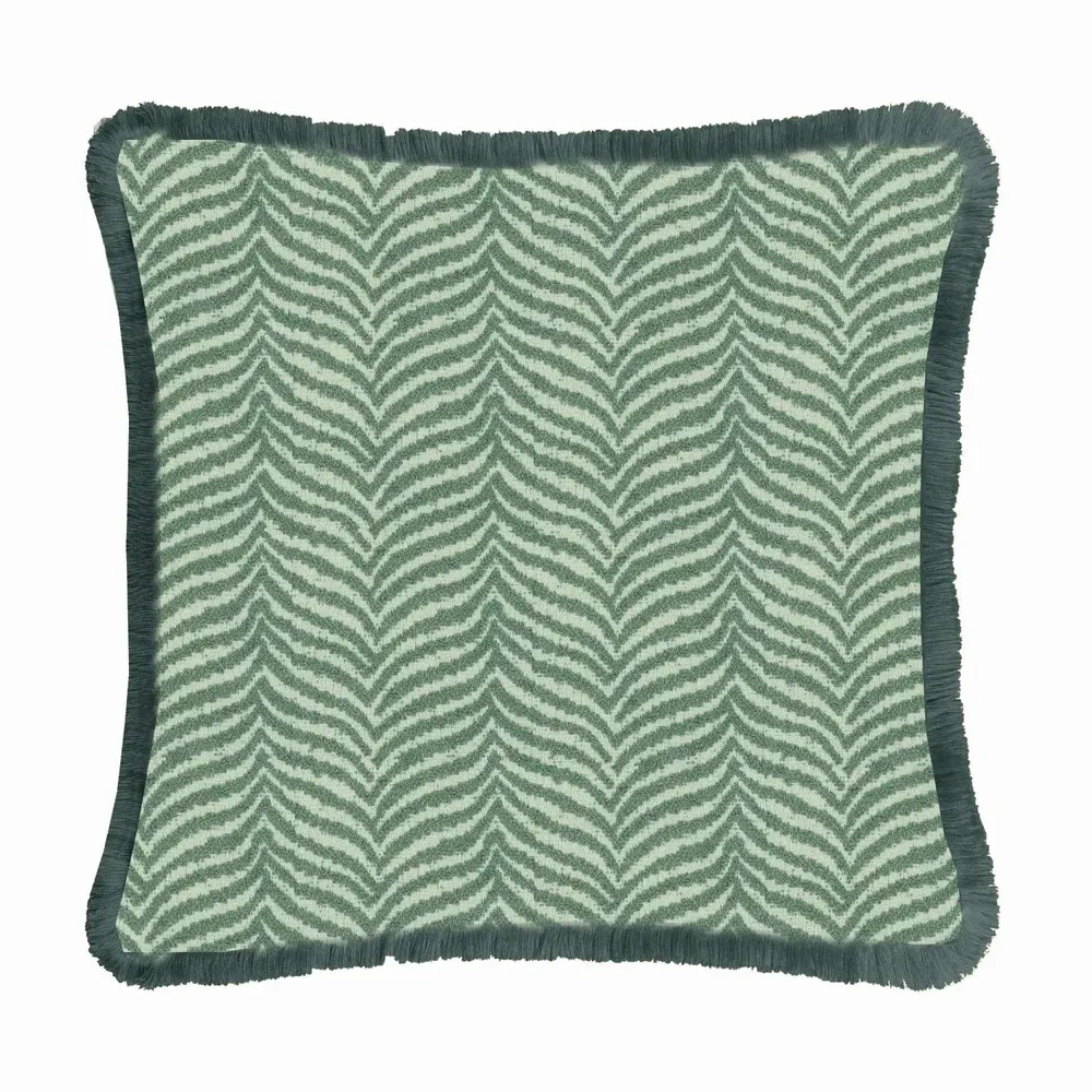 Comforters and pillows - Zebra Green Fringed Cushion - LO DECOR