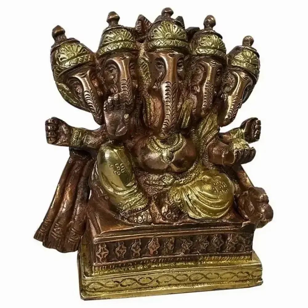 Decorative objects - 5 heads 2 colors brass Ganesh 12cm - ARABESK