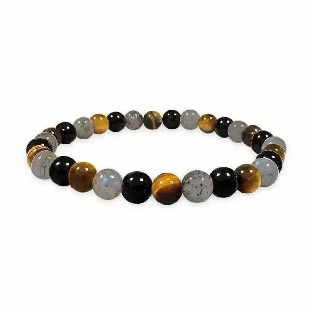 Bracelets - 6mm pearls Labradorite Onyx & Tiger eye bracelet - ARABESK