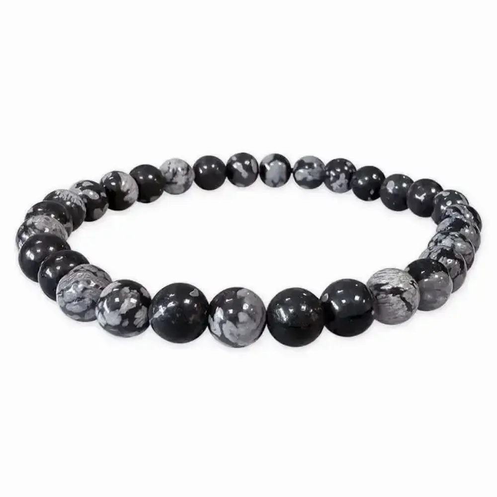 Bracelets - Bracelet Obsidienne Flocon de Neige perles 6mm - ARABESK