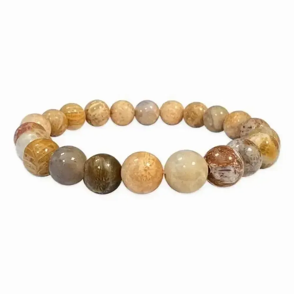 Bracelets - Coral Fossil 8mm pearls bracelet - ARABESK