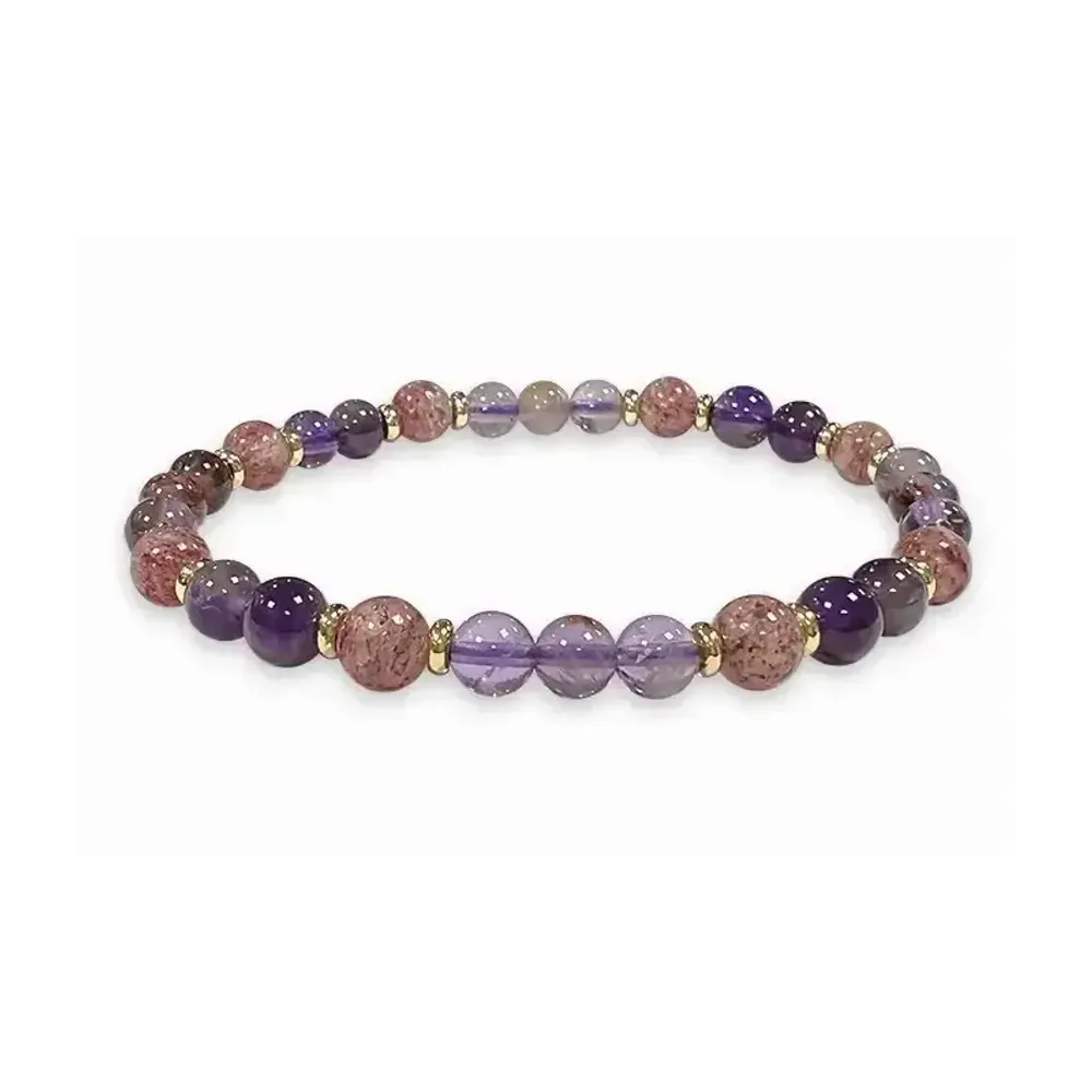 Bracelets - Super Seven & Gold A bracelet 6mm pearls - ARABESK