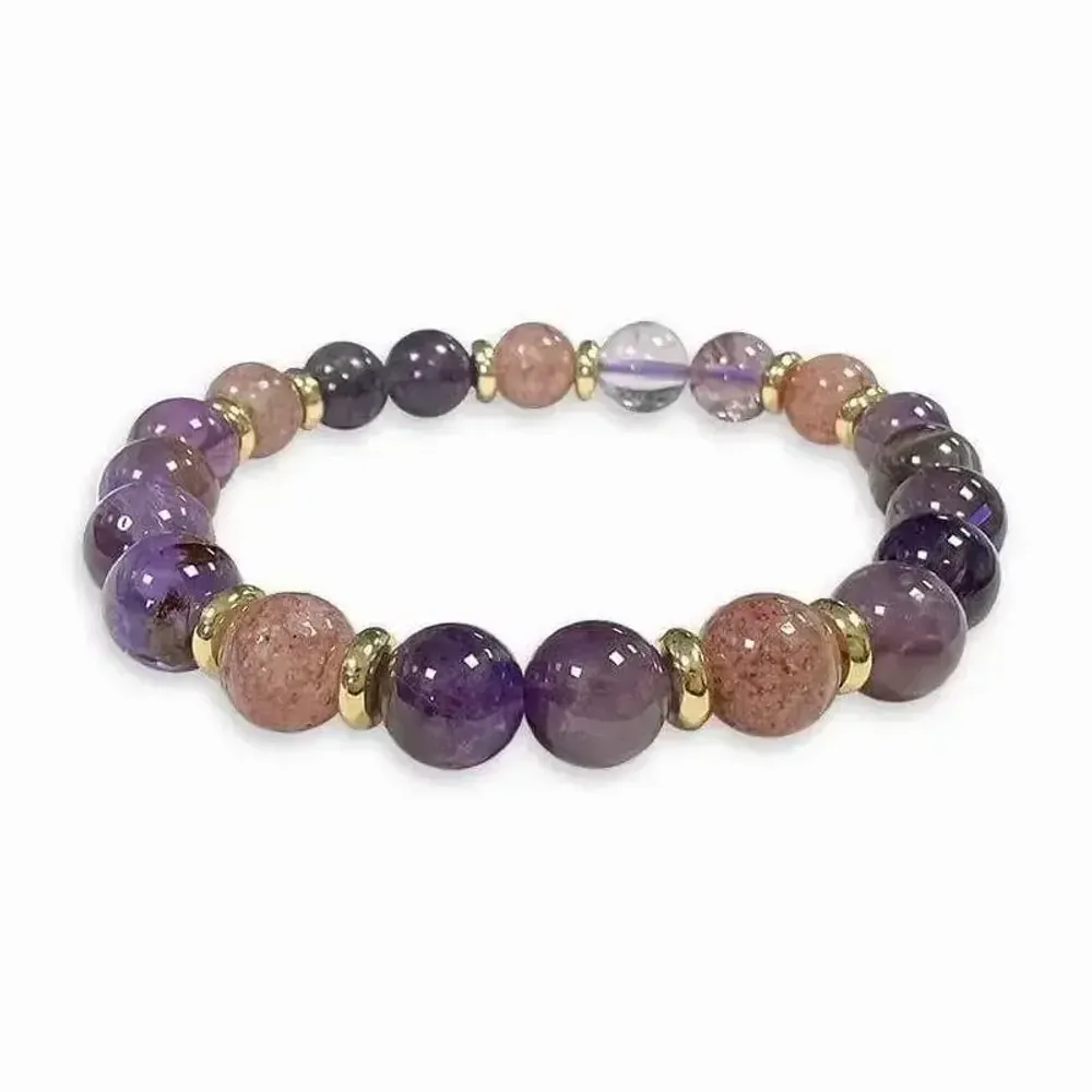 Bracelets - Super Seven & Gold A bracelet 8mm pearls - ARABESK