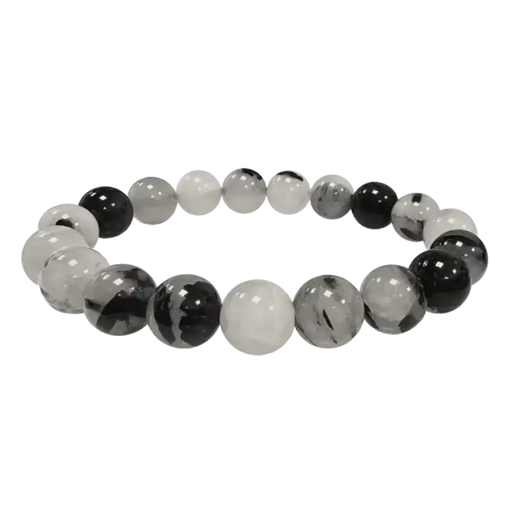 Bracelets - Bracelet Cristal de roche Tourmaline A perles 10mm - ARABESK