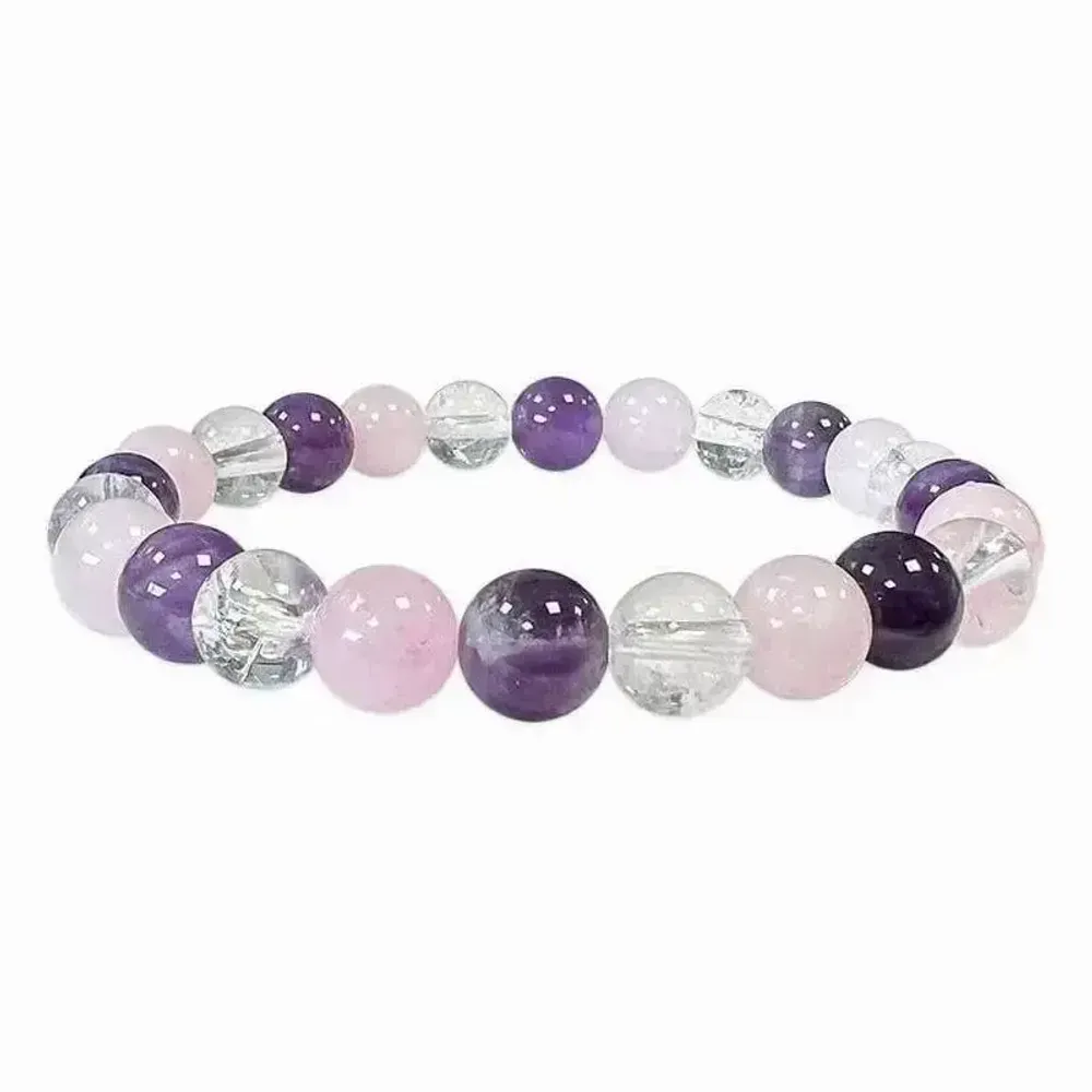 Bracelets - 8mm pearls Rock crystal & Amethyst & Rose quartz A - ARABESK