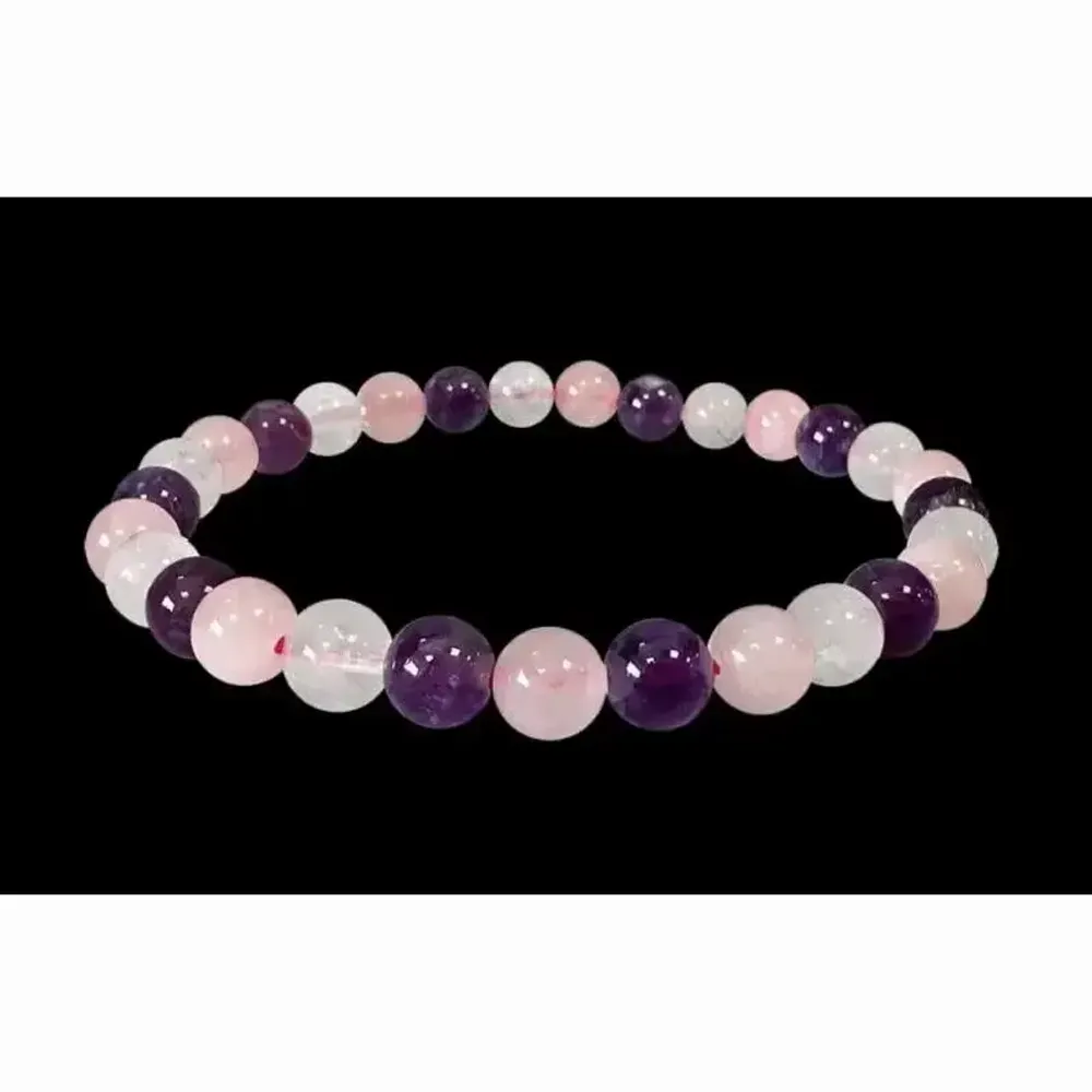 Bracelets - 6mm pearls Rock crystal & Amethyst & Rose quartz A - ARABESK
