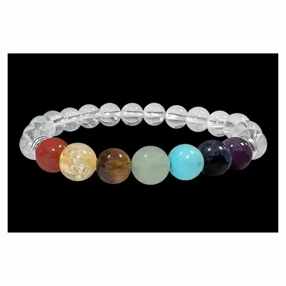 Bracelets - Bracelet Cristal de roche 7 chakras A perles 8mm - ARABESK