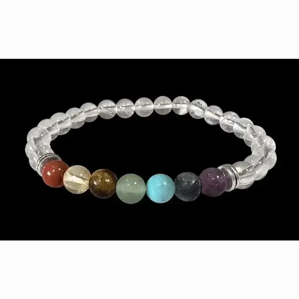 Bracelets - Bracelet Cristal de roche 7 chakras A perles 6mm - ARABESK