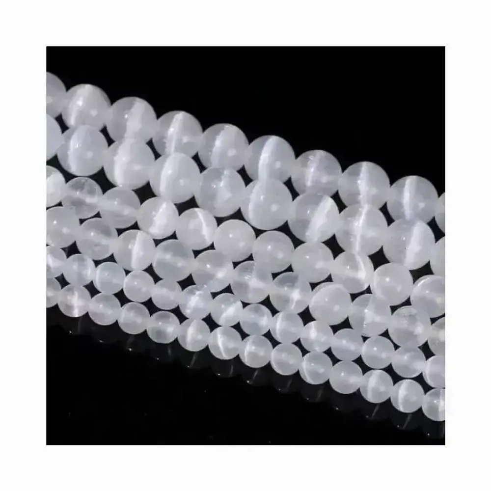 Bijoux - Sélenite Oeil de Chat AA perles 10mm sur fil 40cm - ARABESK