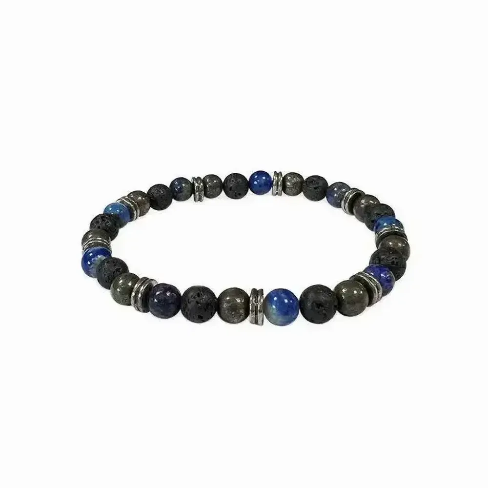 Bracelets - Lapis Lazuli Pyrite Lava Stone & Charms A 6mm pearls bracelacet - ARABESK