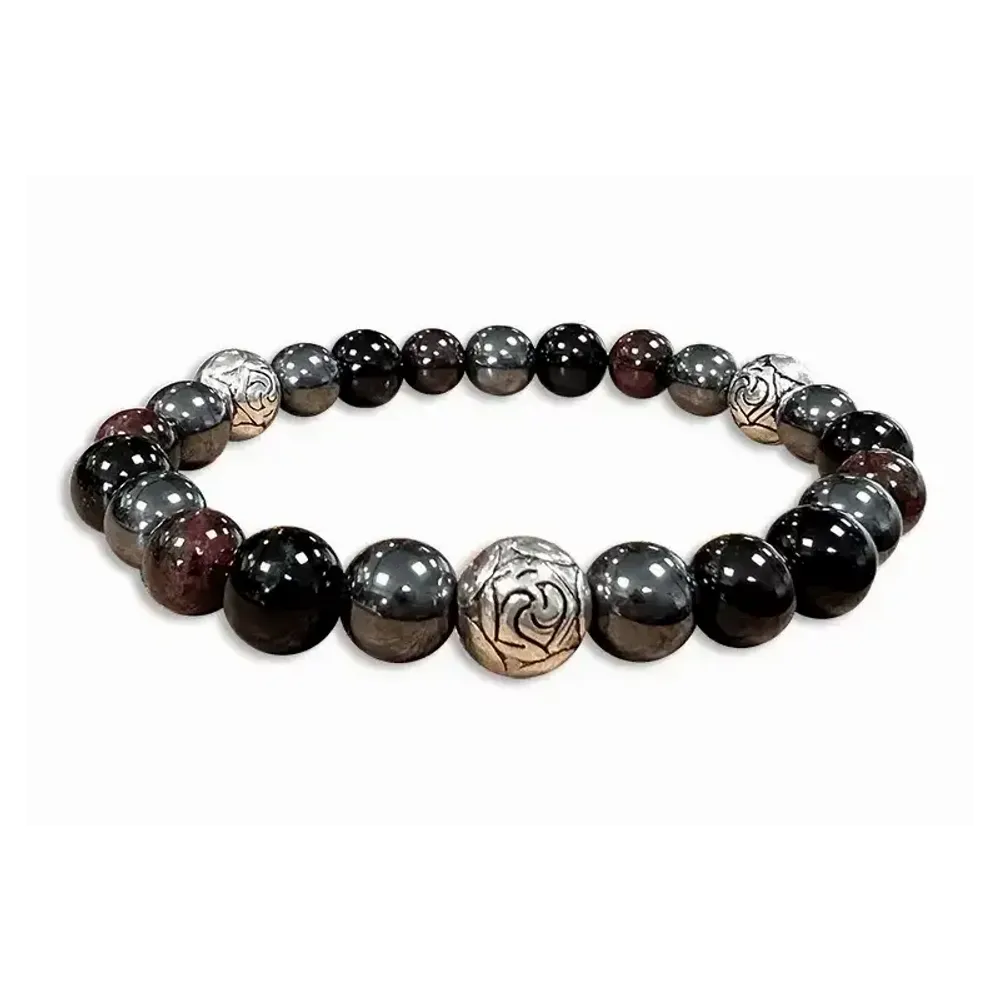 Bracelets - Black turmaline Red Garnet Hematite & Charms 8mm pearls bracelacet - ARABESK