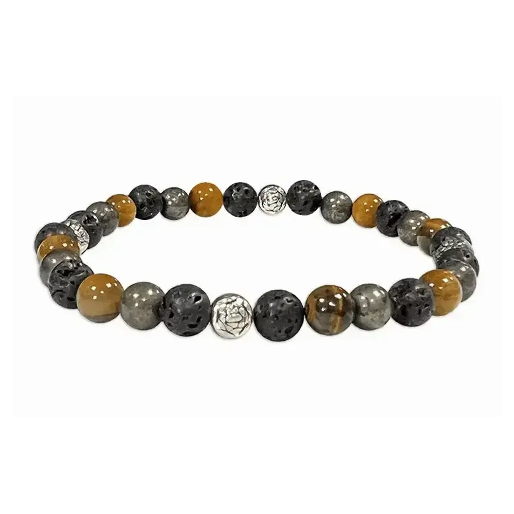 Bracelets - Tiger's eye Pyrite Lava Stone & Charms A 6mm pearls bracelacet - ARABESK