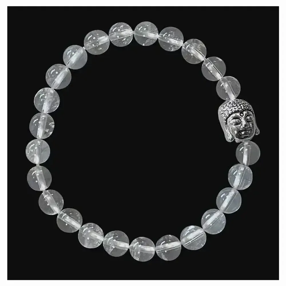 Bracelets - Rock crystal & Buddha 6mm pearls bracelet - ARABESK