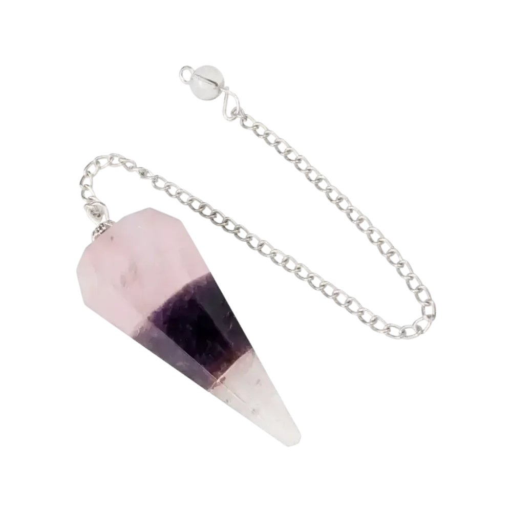 Jewelry - Conical pendulum in Rose Quartz Amethyst and Rock Crystal 6 faces - ARABESK