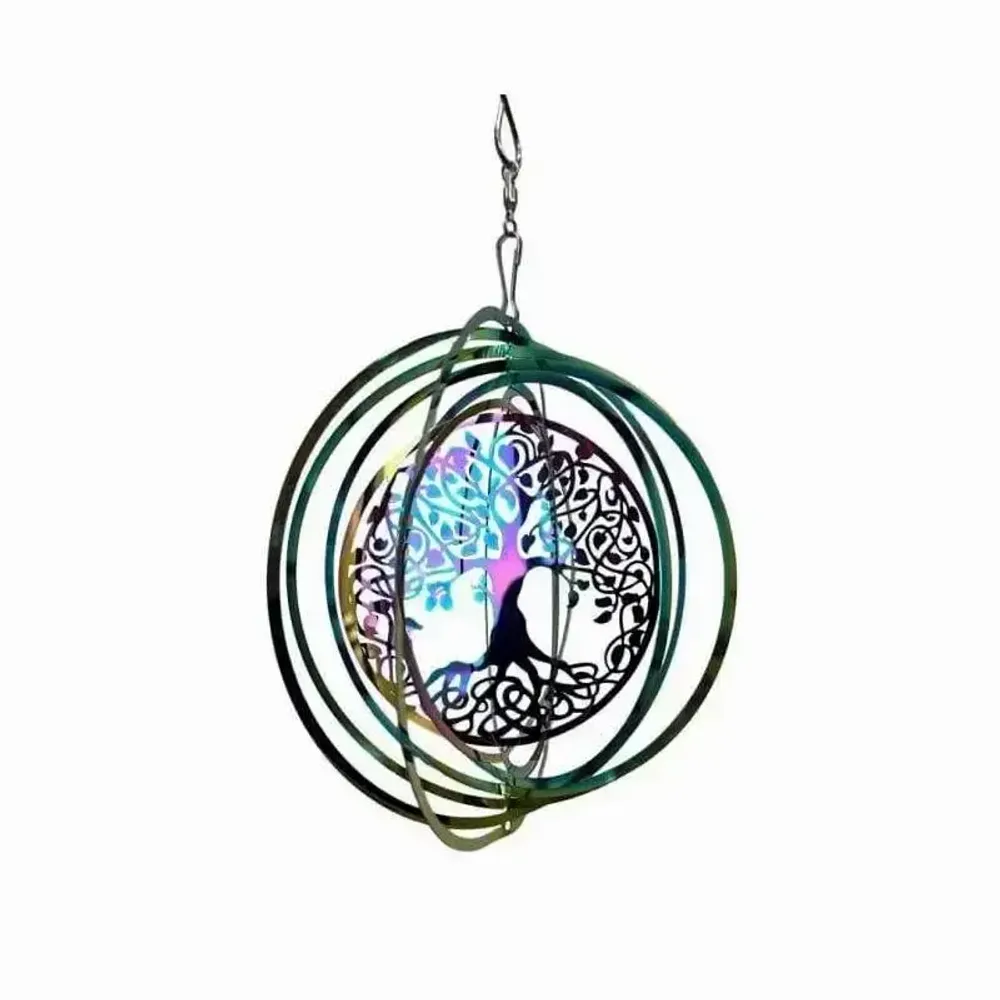 Objets de décoration - Carillon éolien 3D acier arc-en-ciel arbre de vie 15cm - ARABESK