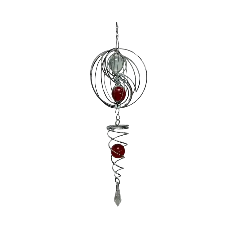 Decorative objects - Wind chime 3D steel yin yang spiral with red ball 10cm - ARABESK