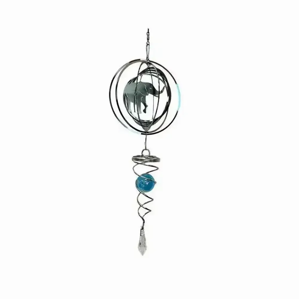 Decorative objects - Wind chime 3D steel spiral elephant with turquoise ball 10cm - ARABESK