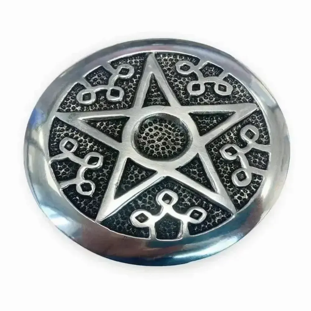 Senteurs - Porte encens métal blanc rond Pentacle Autel 8.5cm - ARABESK