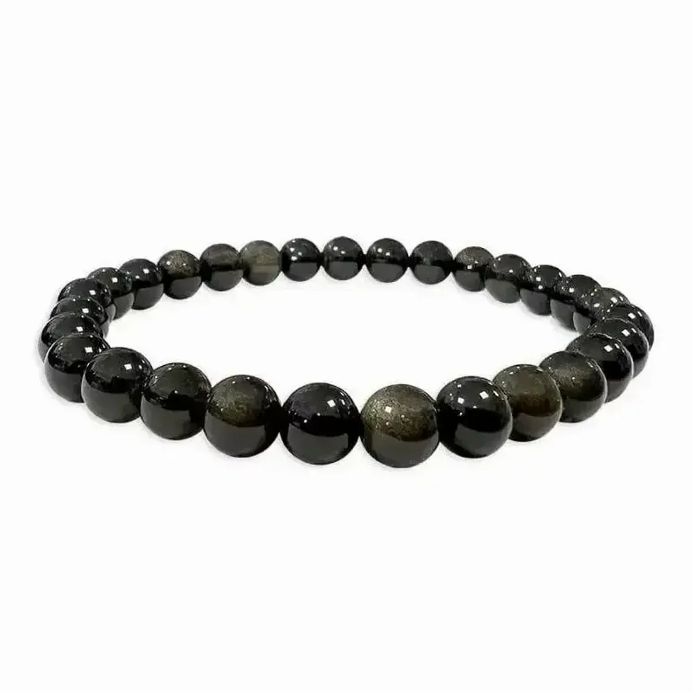 Bracelets - Bracelet perles Obsidienne noire dorée A 6mm - ARABESK