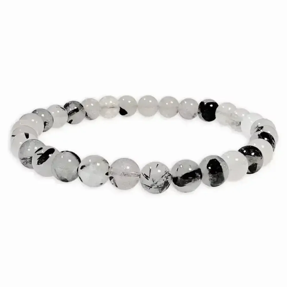 Bracelets - Bracelet Cristal de roche Tourmaline A perles 6mm - ARABESK