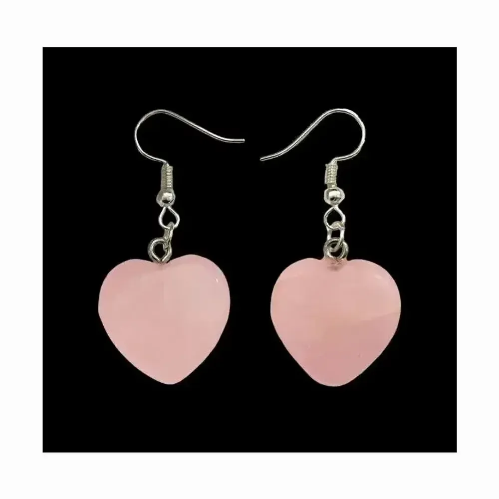 Bijoux - Boucles d'Oreilles Cœur Quartz Rose 20mm - ARABESK