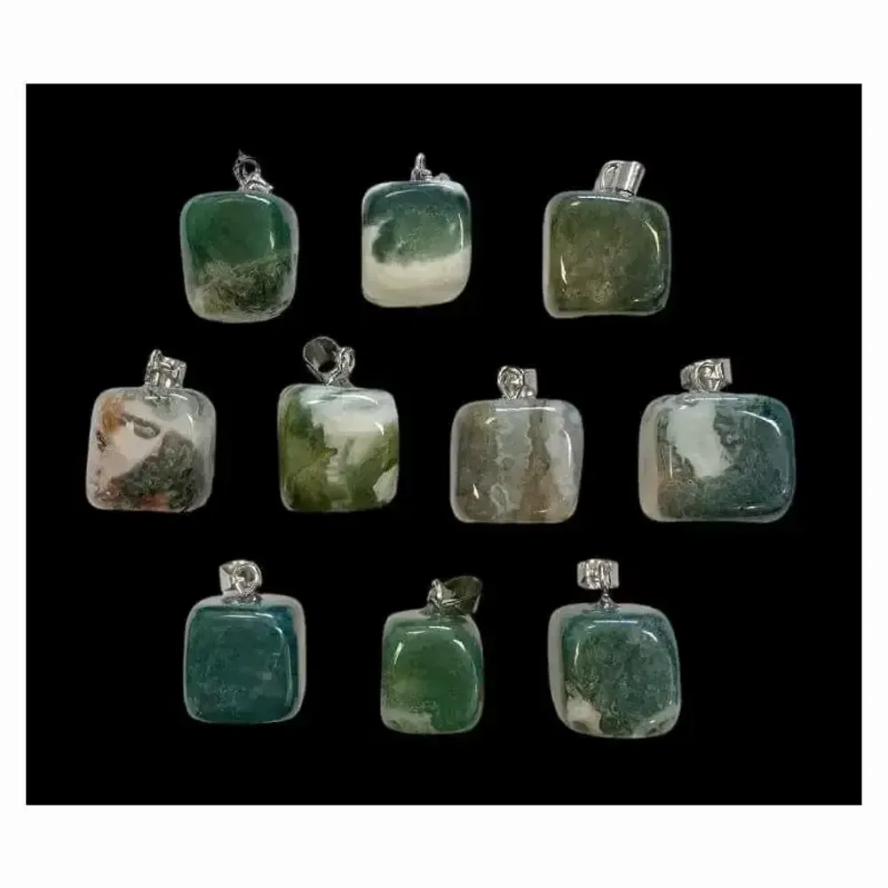 Jewelry - Moss Agate tumbled stone pendant x 10 - ARABESK