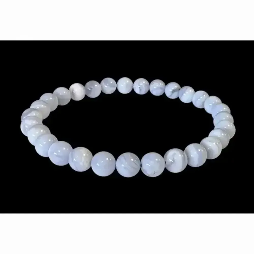 Bracelets - Bracelet Calcédoine Bleue Rubanée AA perles 5.5-6.5mm - ARABESK