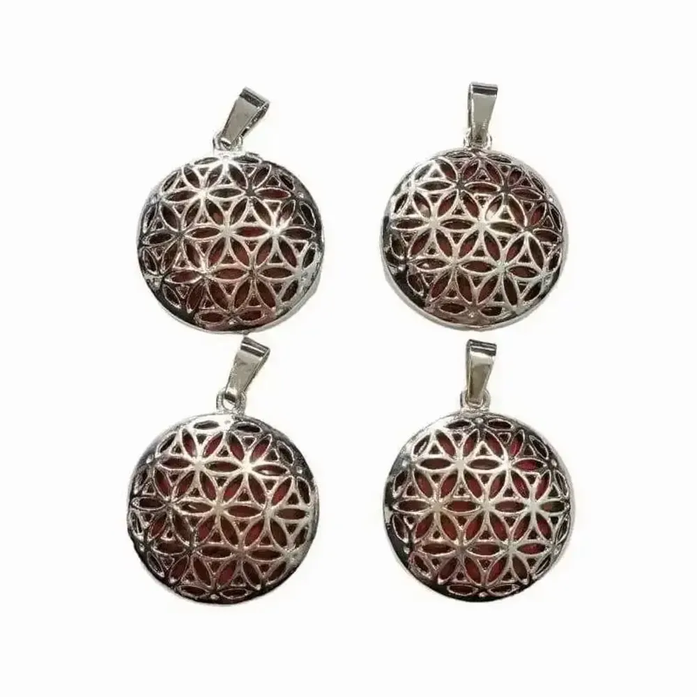 Bijoux - Pendentif Métal Fleur de Vie Jaspe Rouge 25mm x4 - ARABESK