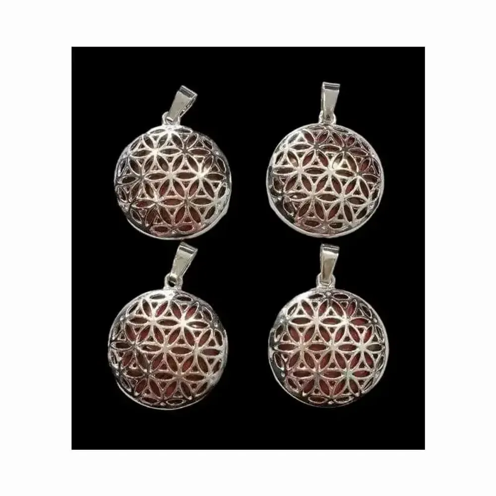 Bijoux - Pendentif Métal Fleur de Vie Jaspe Rouge 25mm x4 - ARABESK