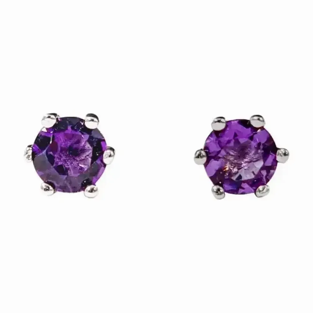 Bijoux - Boucles d'Oreilles Solitaire en Cuivre Blanc Amethyste Facettée AA stud - ARABESK