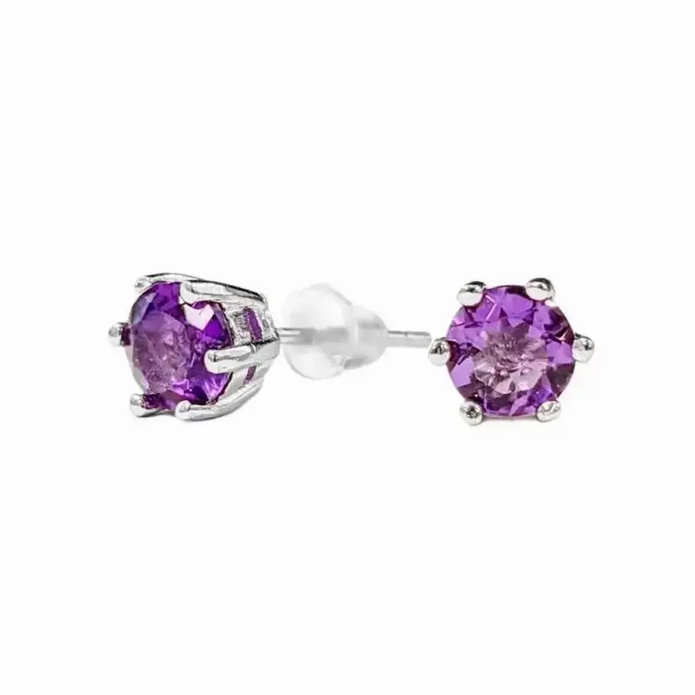 Bijoux - Boucles d'Oreilles Solitaire en Cuivre Blanc Amethyste Facettée AA stud - ARABESK