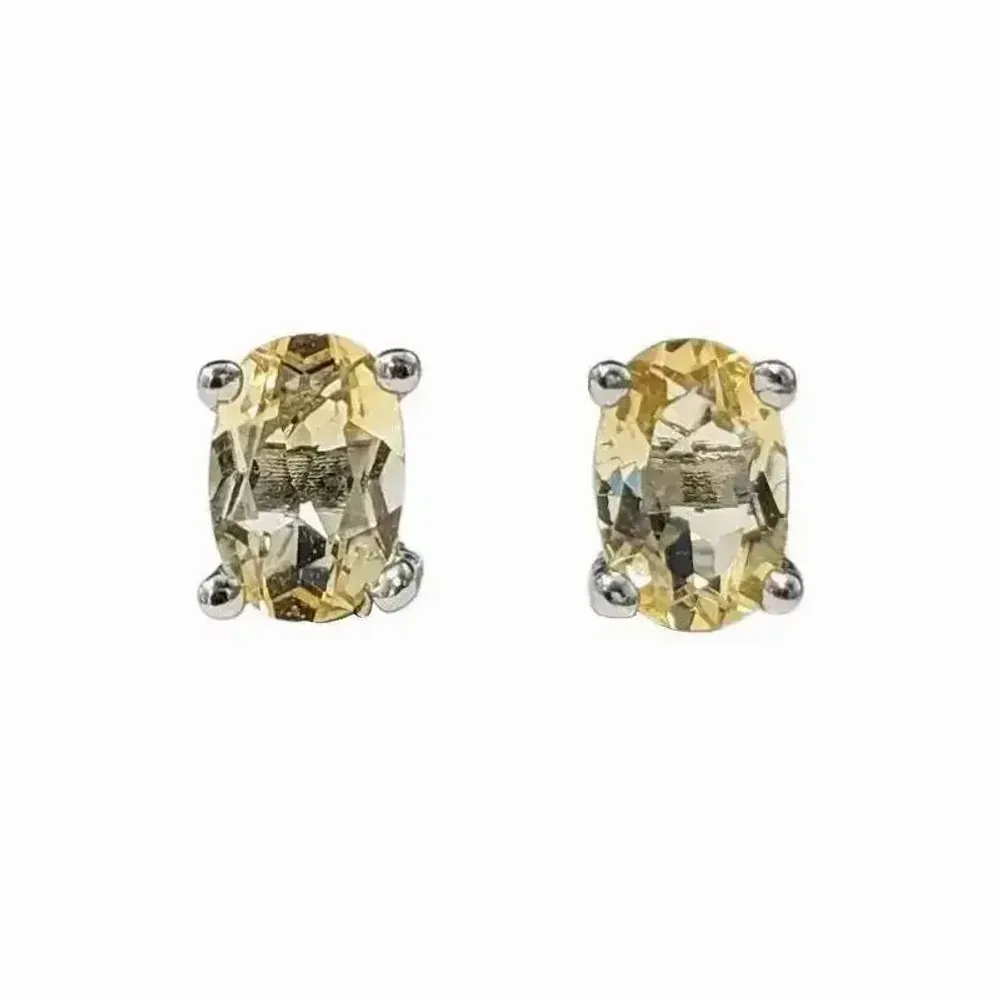 Bijoux - Boucles d'Oreilles Solitaire en Cuivre Blanc Facettée Citrine Naturelle AA stud - ARABESK