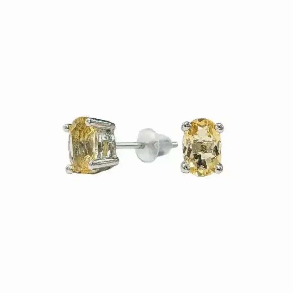 Bijoux - Boucles d'Oreilles Solitaire en Cuivre Blanc Facettée Citrine Naturelle AA stud - ARABESK