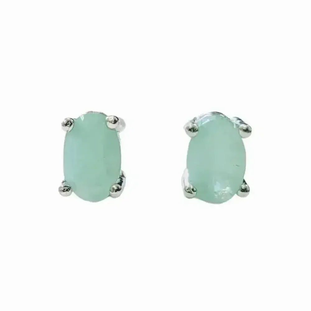 Bijoux - Boucles d'Oreilles Solitaire en Cuivre Blanc Emeraude AAA stud - ARABESK