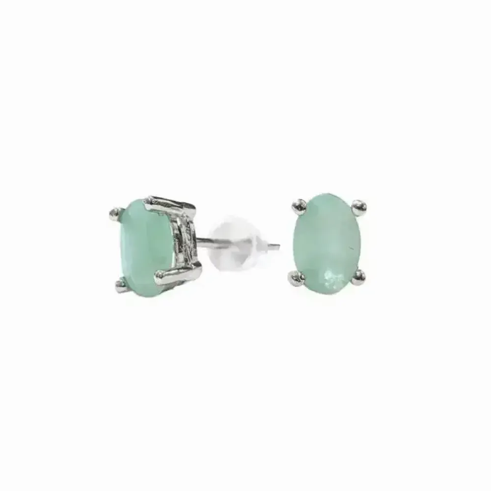 Bijoux - Boucles d'Oreilles Solitaire en Cuivre Blanc Emeraude AAA stud - ARABESK