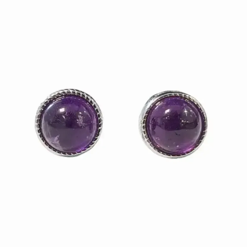 Bijoux - Boucles d'Oreilles Ronde en Cuivre Blanc Amethyste AA stud - ARABESK