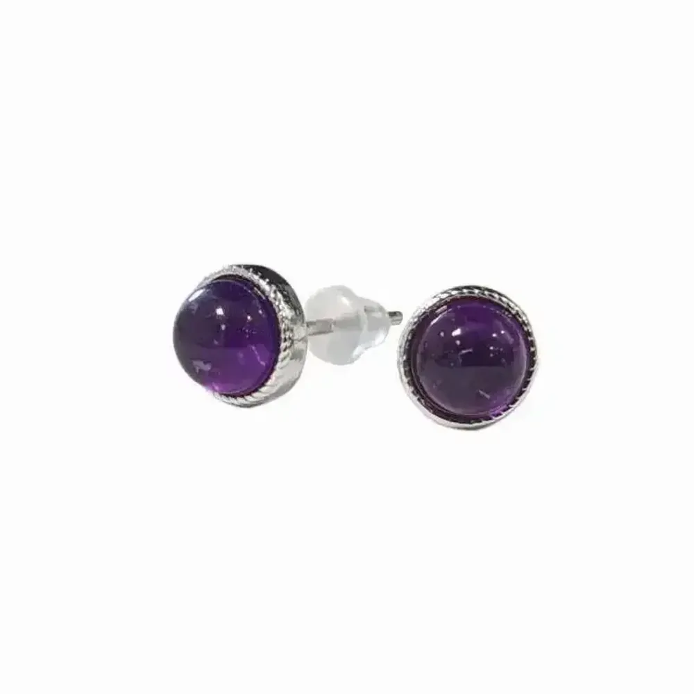 Bijoux - Boucles d'Oreilles Ronde en Cuivre Blanc Amethyste AA stud - ARABESK