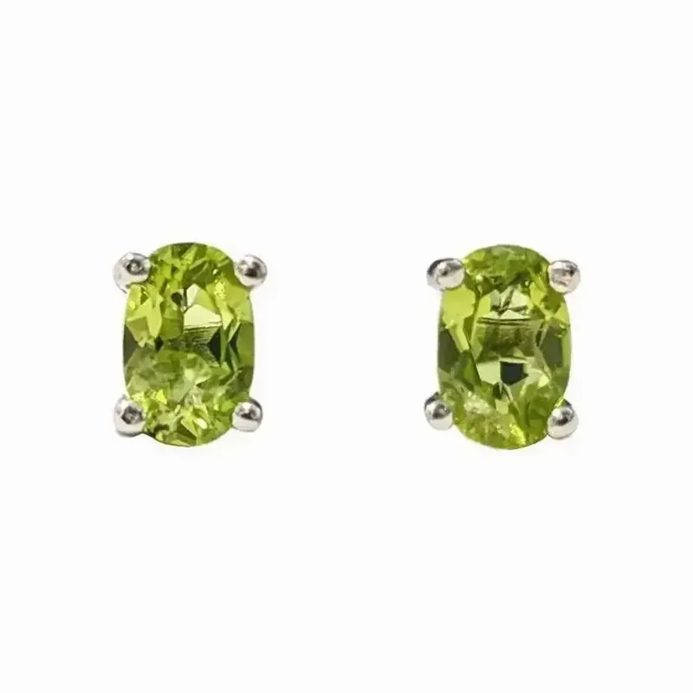 Jewelry - Solitaire Earrings in White Copper Faceted Peridot AA stud - ARABESK