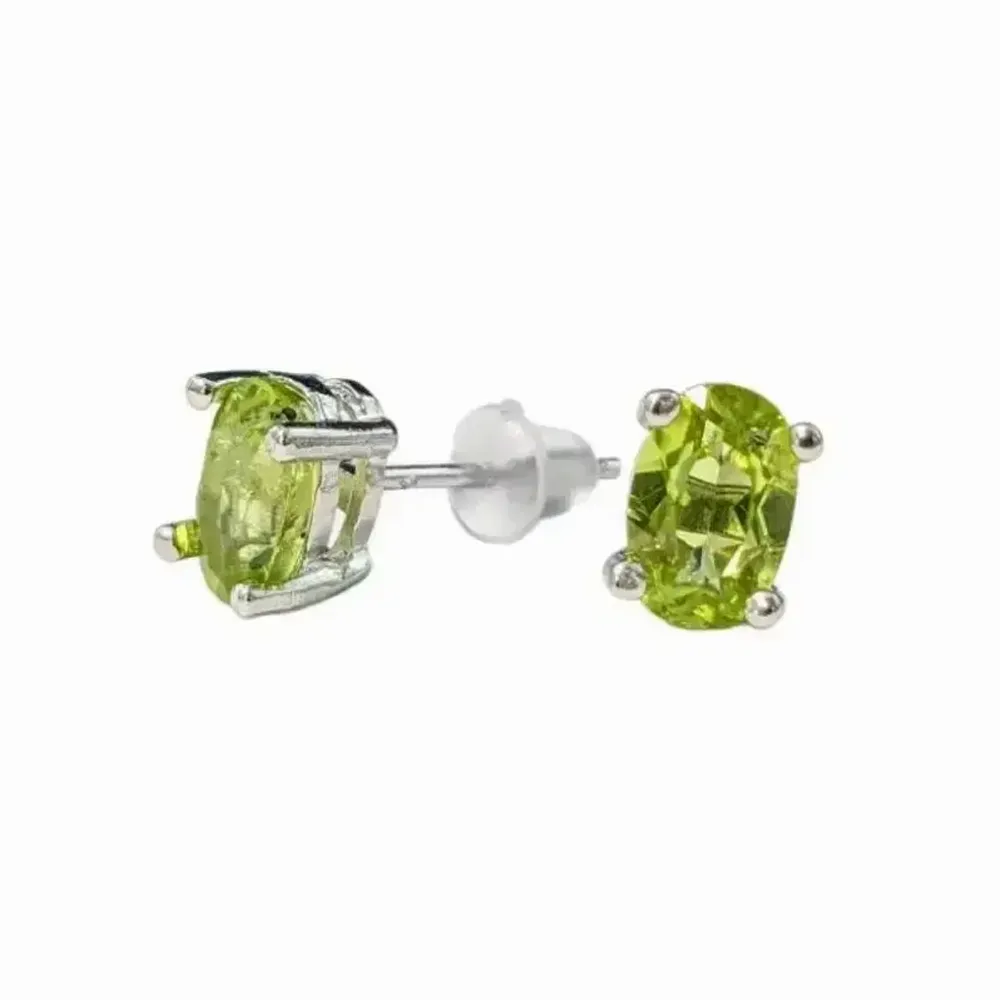 Jewelry - Solitaire Earrings in White Copper Faceted Peridot AA stud - ARABESK