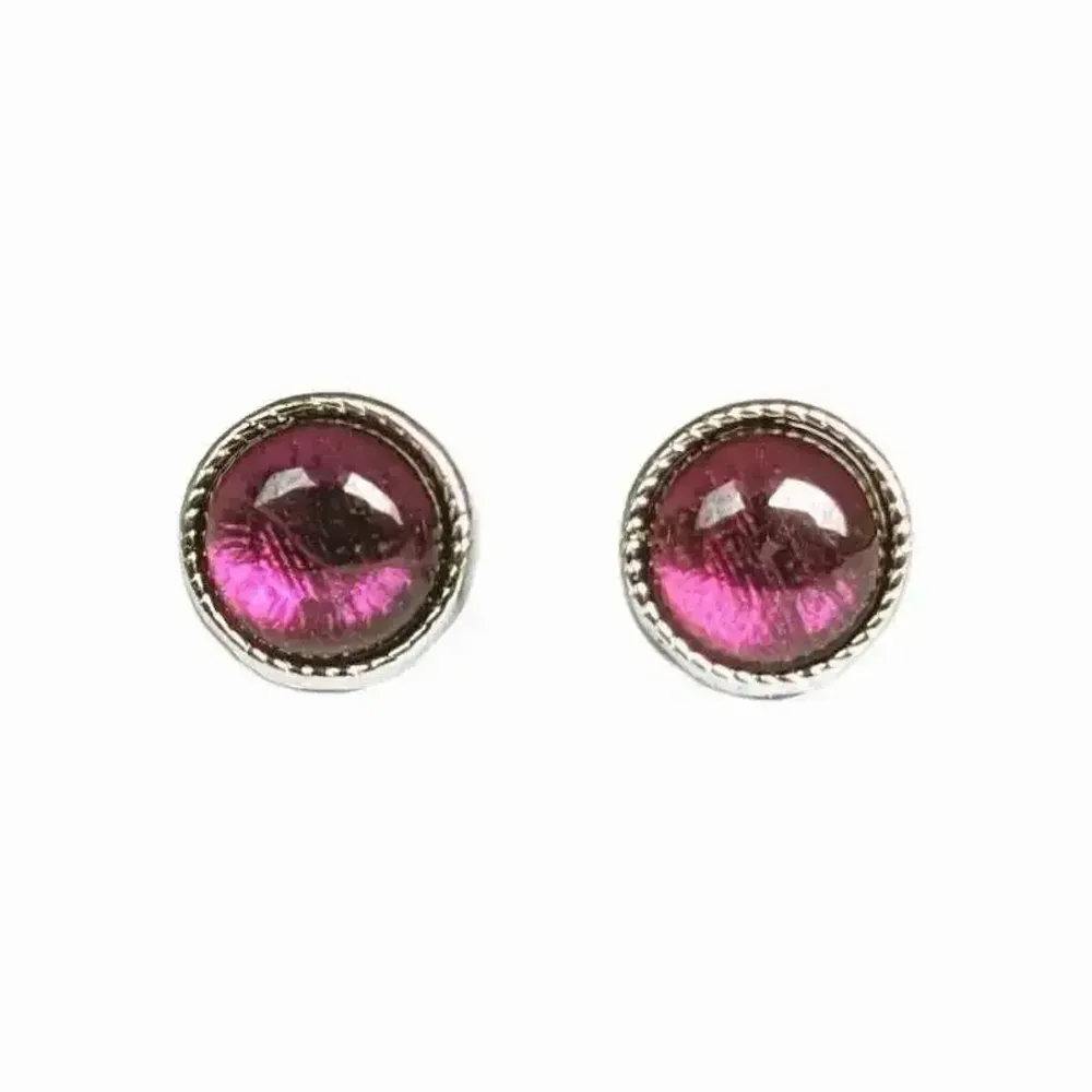 Bijoux - Boucles d'Oreilles Ronde en Cuivre Blanc Grenat Rouge AA stud - ARABESK
