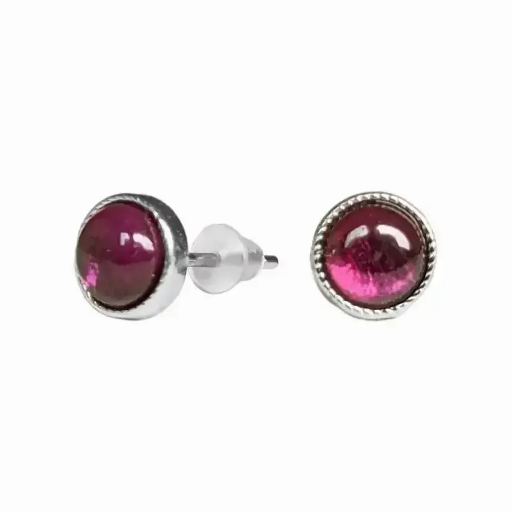 Bijoux - Boucles d'Oreilles Ronde en Cuivre Blanc Grenat Rouge AA stud - ARABESK