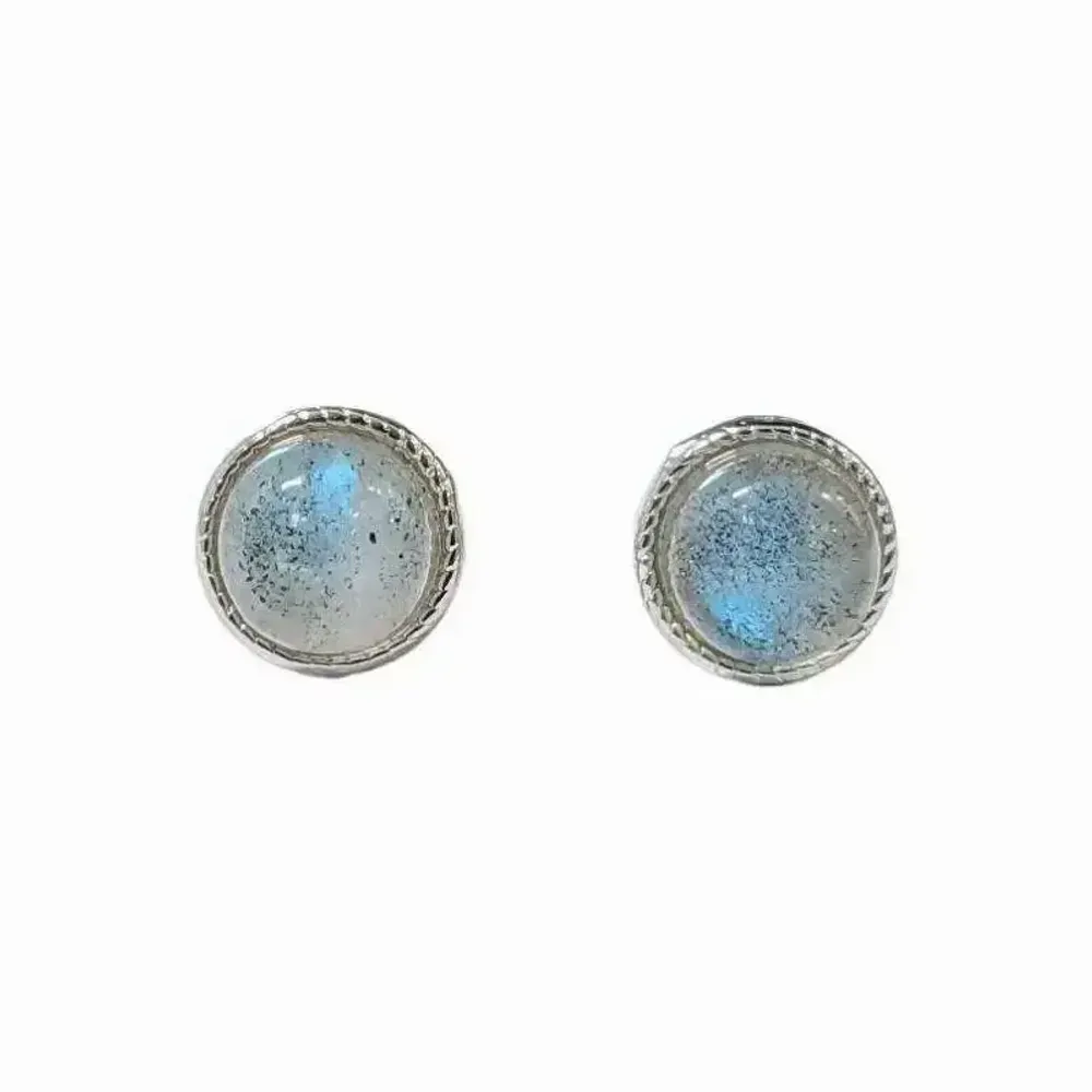 Jewelry - Round White Copper Labradorite AA Stud Earrings - ARABESK