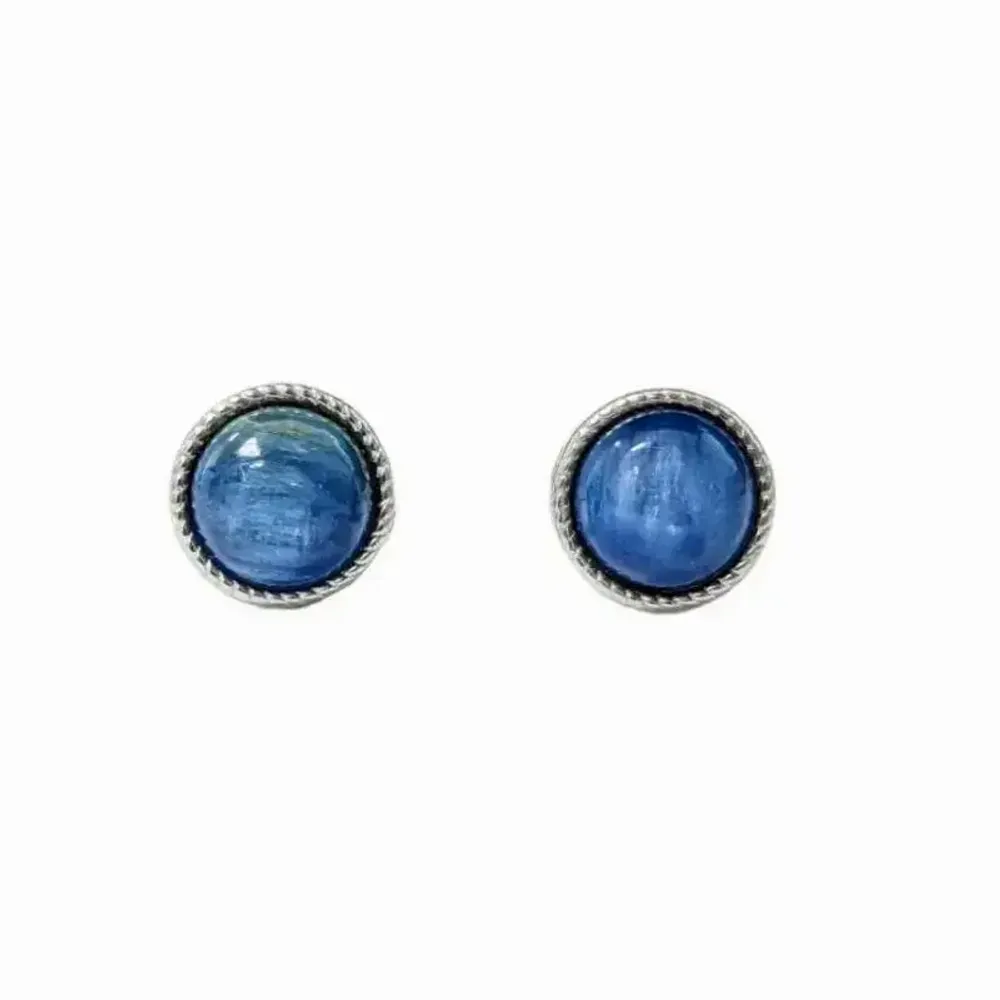 Bijoux - Boucles d'Oreilles Ronde en Cuivre Blanc Cyanite Bleue Naturelle AAA stud - ARABESK