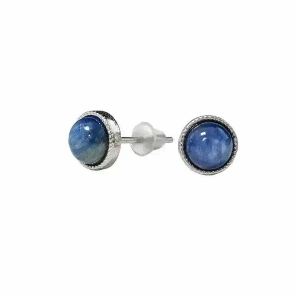 Bijoux - Boucles d'Oreilles Ronde en Cuivre Blanc Cyanite Bleue Naturelle AAA stud - ARABESK