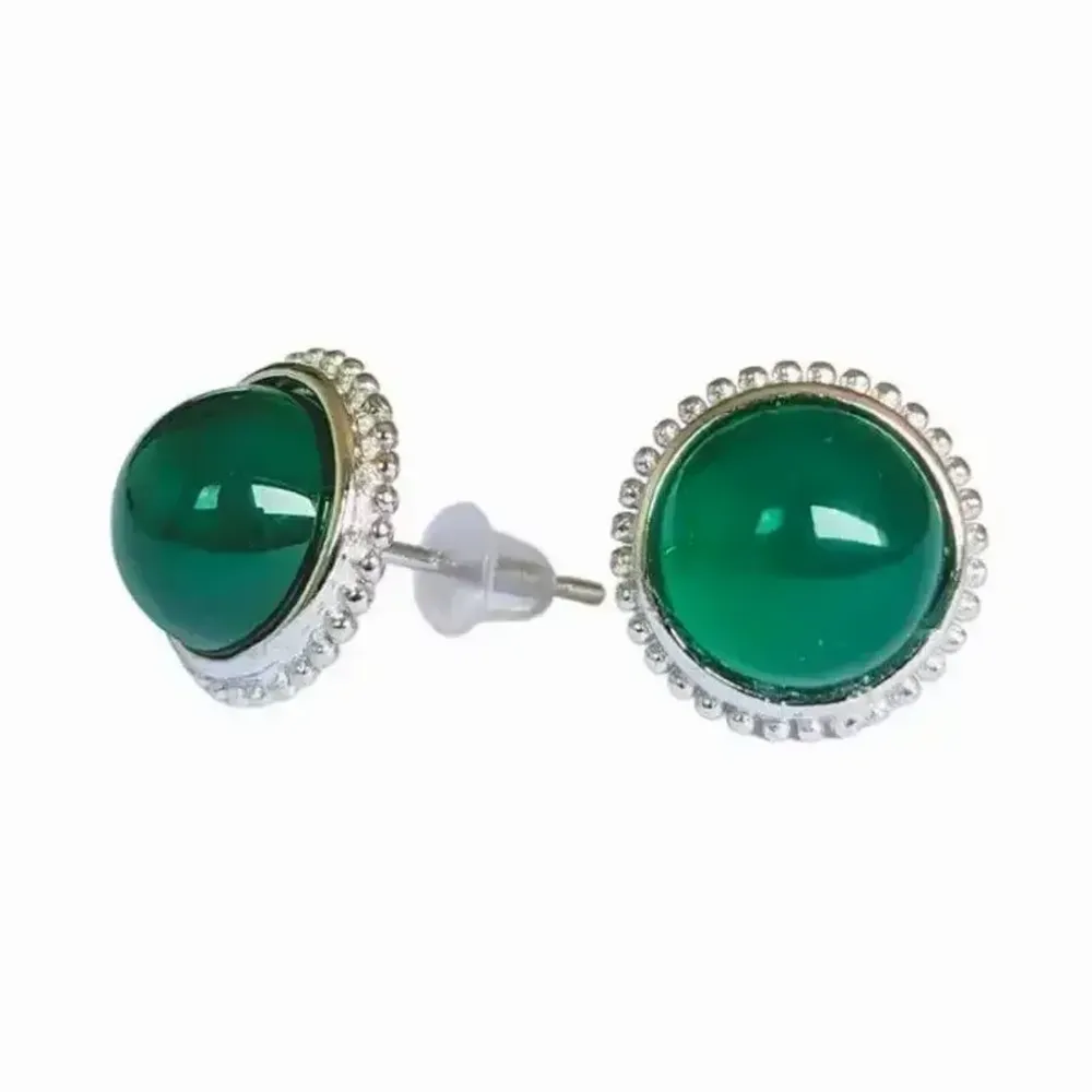 Bijoux - Boucles d'Oreilles Ronde en Cuivre Blanc Chrysoprase AA stud - ARABESK