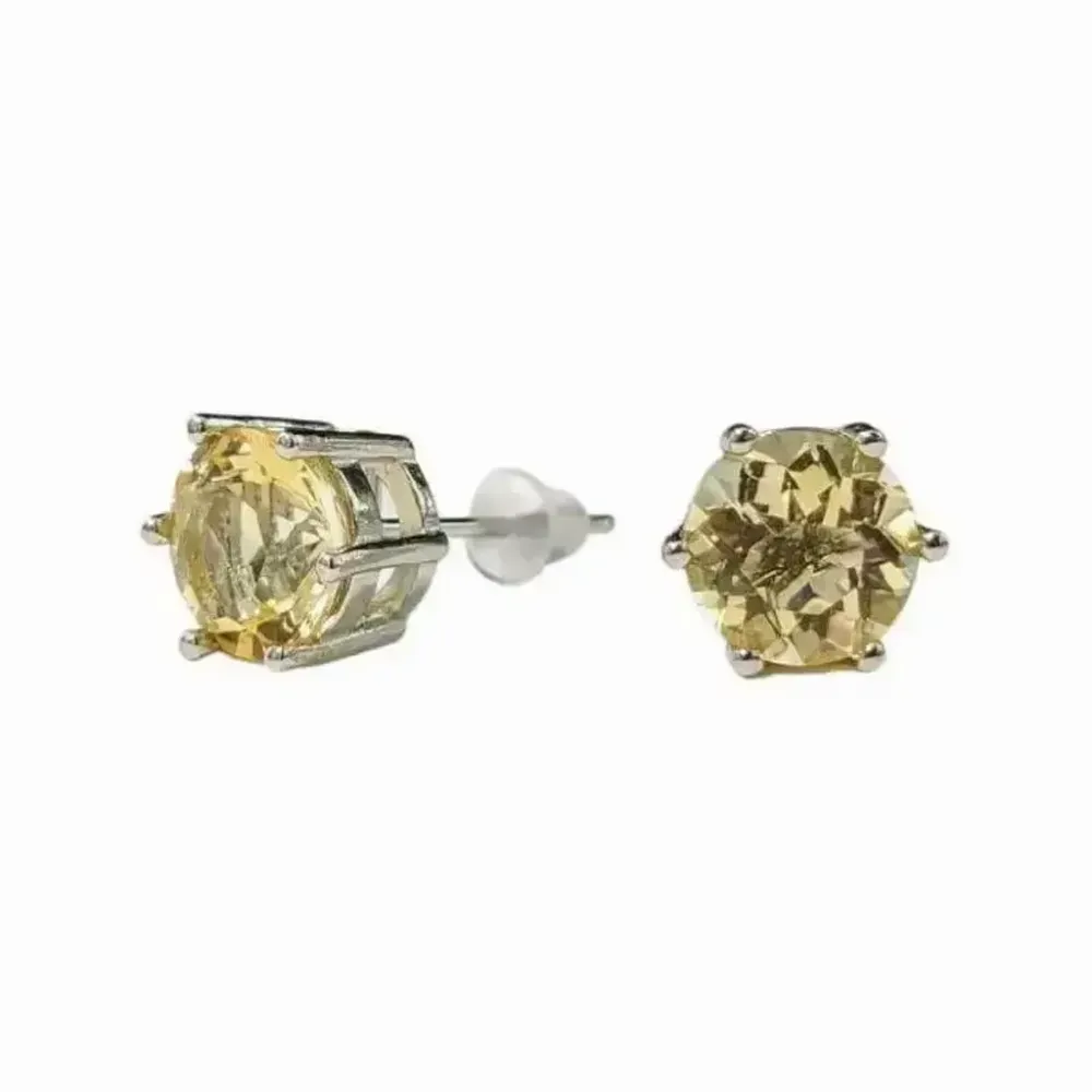Jewelry - Solitaire Earrings in White Copper Natural Citrine AA stud - ARABESK