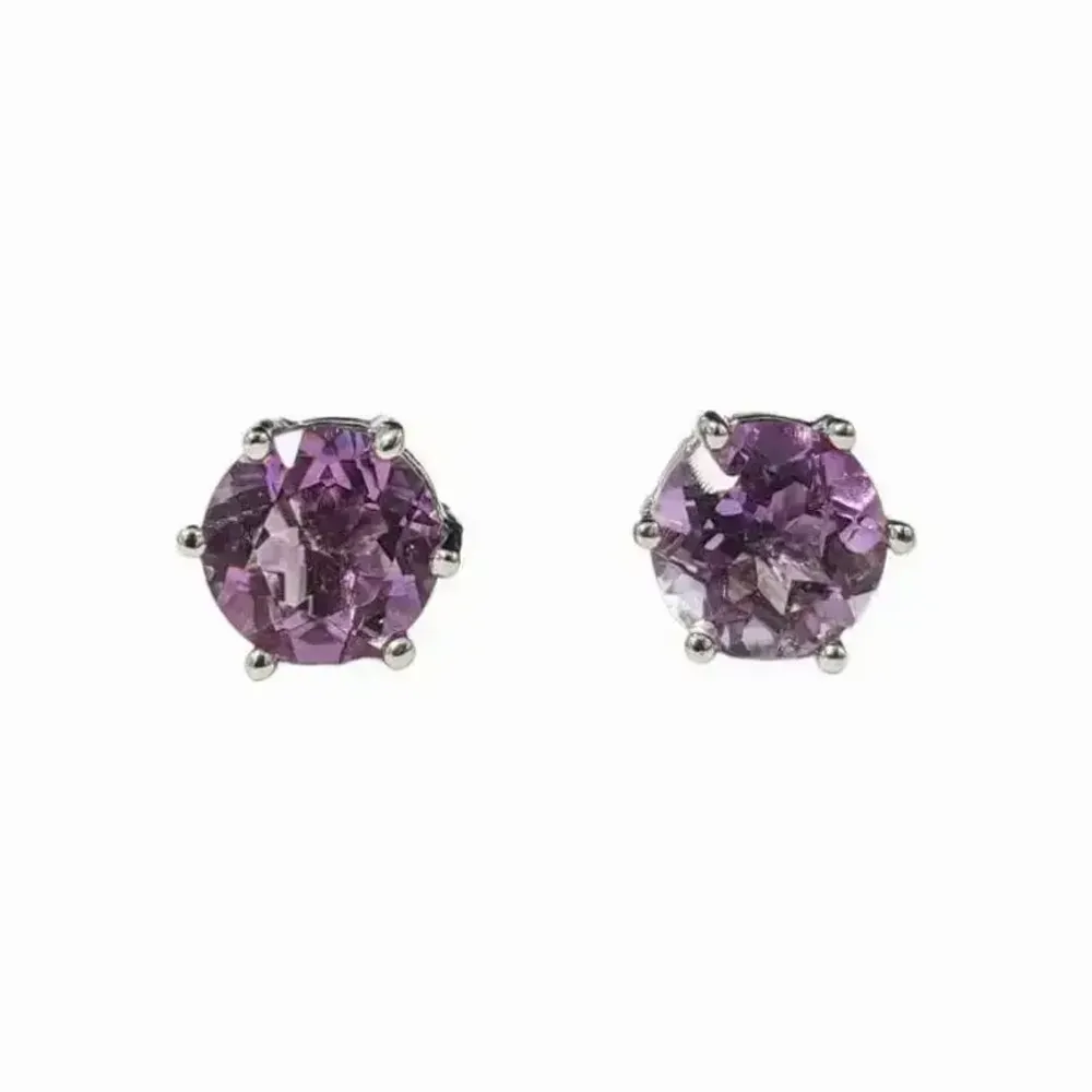 Bijoux - Boucles d'Oreilles Solitaire en Cuivre Blanc Amethyste Facettée AA stud - ARABESK