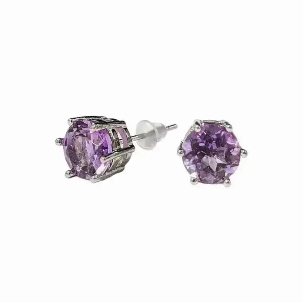Bijoux - Boucles d'Oreilles Solitaire en Cuivre Blanc Amethyste Facettée AA stud - ARABESK